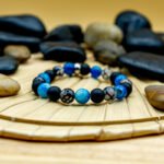 Bracelet Pierre 10, 10mm, Agate Bleu, Agate Dragon, Onyx 37-1