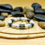 Bracelet Pierre 10mm, Agate Noire, Charme, Howlite Blanche 93-1