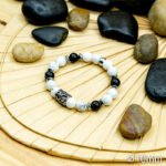 Bracelet Pierre 10mm, Agate Noire, Charme, Howlite Blanche 93-1