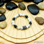 Bracelet Pierre 10mm, Agate Noire, Charme, Howlite Blanche 93-1