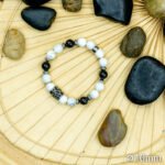 Bracelet Pierre 10mm, Agate Noire, Charme, Howlite Blanche 93-1