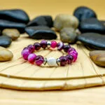 Bracelet Pierre 10mm, Agate Rose, Howlite Blanche 111-1