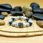 Bracelet Pierre 10mm, Ancre, Howlite Blanche, Œil du Faucon 92-1