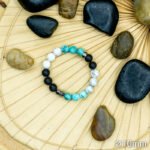 Bracelet Pierre 10mm, Howlite Blanche, Howlite Bleu, Pierre de Lave 2-1-2