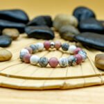 Bracelet Pierre 10mm, Howlite Blanche, Jaspe Grise, Rhodonite 25-1