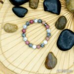 Bracelet Pierre 10mm, Howlite Blanche, Jaspe Grise, Rhodonite 25-1