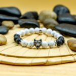 Bracelet Pierre 10mm, Howlite Blanche, Pierre de Lave 12-1