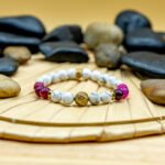 Bracelet Pierre 8mm, Agate Rose, Charme, Howlite Blanche 99-1