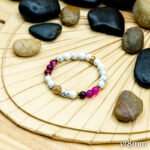 Bracelet Pierre 8mm, Agate Rose, Charme, Howlite Blanche 99-1