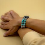 Bracelet Pierre 10mm, Howlite Blanche, Howlite Bleu, Pierre de Lave 2-1-2